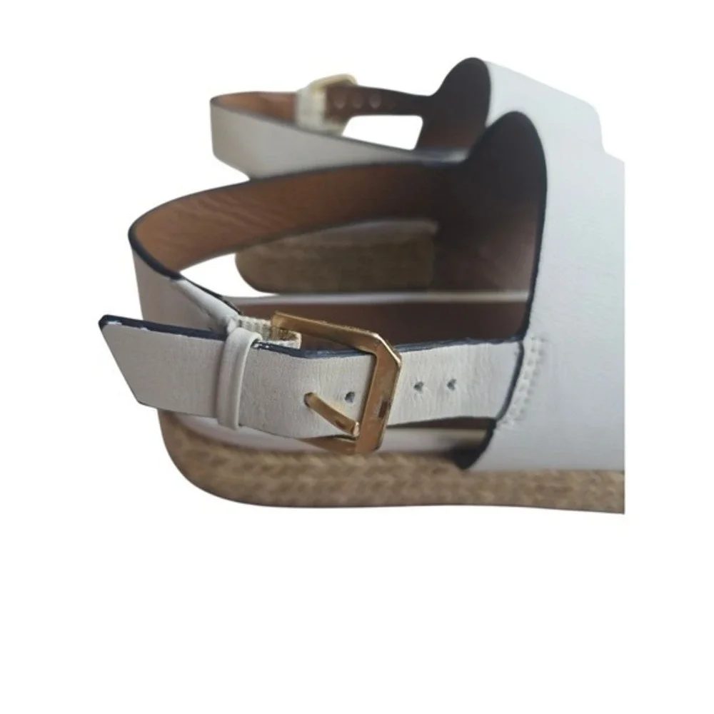 Naturalizer Jaycie‎ Platform Espadrille Sandals White Leather Women's Size 9.5M